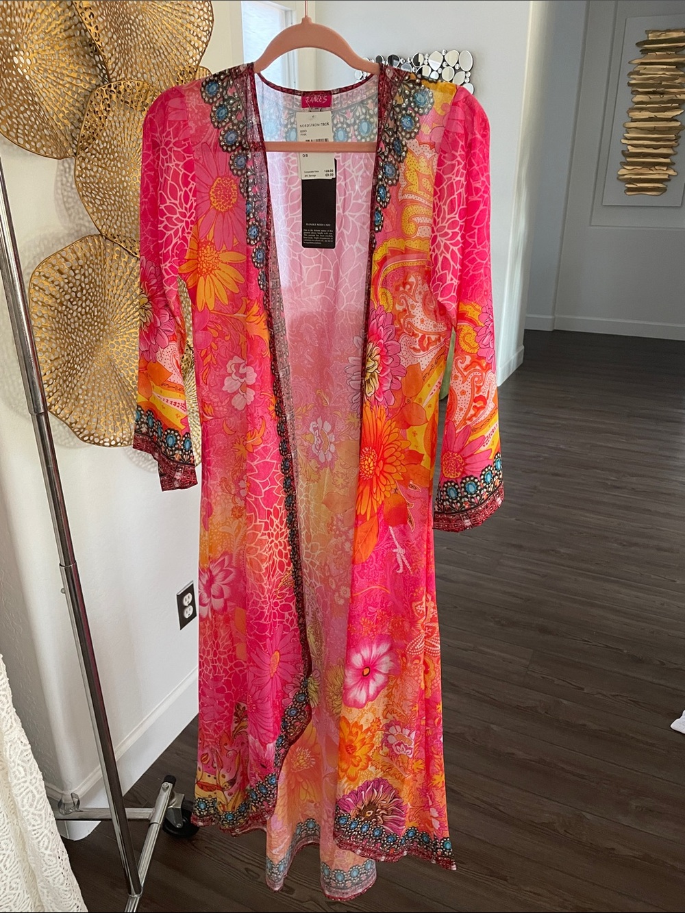 Ranee’s Hot Pink & Orange Floral Kimono Duster